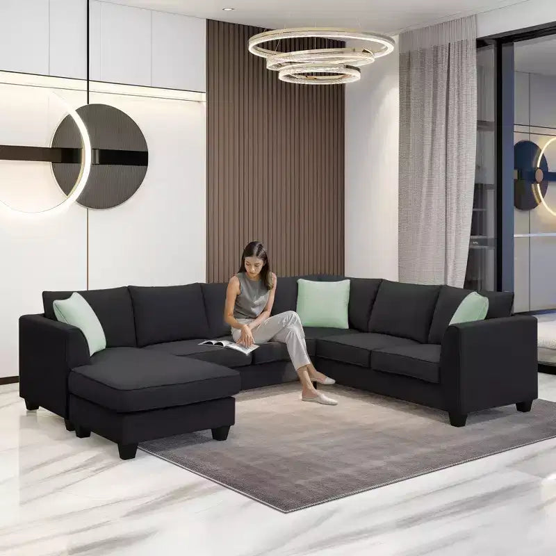 Modular Sectional Sofa 7 Seats with Ottoman L Shape Fabric Sofa Corner Couch Set with 3 Pillows-ModernLuxe