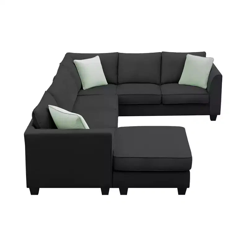 Canapé Modulable Sectionnel 7 Places avec Ottomane - Canapé d'Angle en Tissu en Forme de L avec 3 Coussins - ModernLuxe