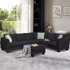Canapé Modulable Sectionnel 7 Places avec Ottomane - Canapé d'Angle en Tissu en Forme de L avec 3 Coussins - ModernLuxe