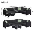 Canapé Modulable Sectionnel 7 Places avec Ottomane - Canapé d'Angle en Tissu en Forme de L avec 3 Coussins - ModernLuxe