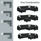 Canapé Modulable Sectionnel 7 Places avec Ottomane - Canapé d'Angle en Tissu en Forme de L avec 3 Coussins - ModernLuxe