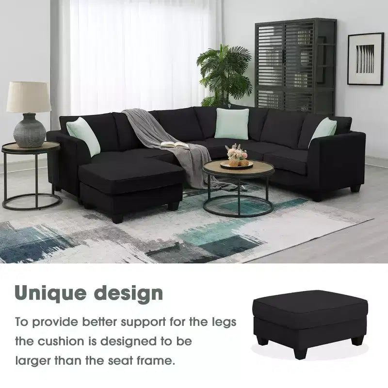 Canapé Modulable Sectionnel 7 Places avec Ottomane - Canapé d'Angle en Tissu en Forme de L avec 3 Coussins - ModernLuxe