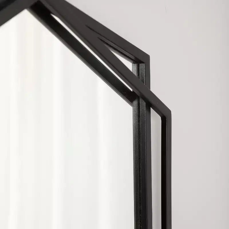 31.8X22 Inch Asymmetrical Wall Mirror, Black Metal Frame Hexagon Bathroom Mirrors, Hanging Decor Vanity Mirror for Bedroom Entryway Hall