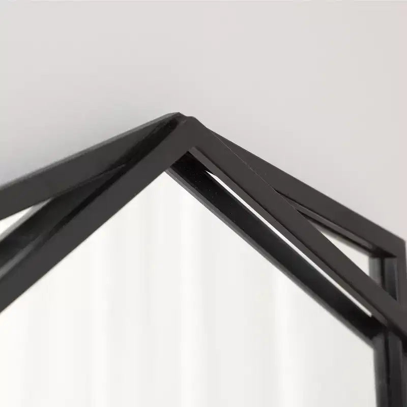 31.8X22 Inch Asymmetrical Wall Mirror, Black Metal Frame Hexagon Bathroom Mirrors, Hanging Decor Vanity Mirror for Bedroom Entryway Hall