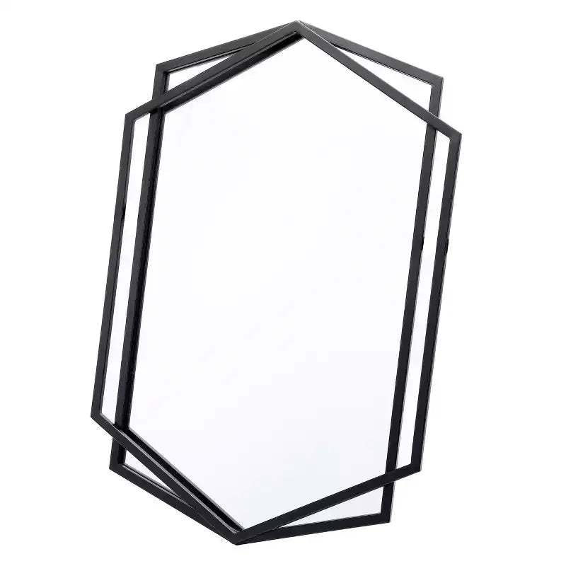 31.8X22 Inch Asymmetrical Wall Mirror, Black Metal Frame Hexagon Bathroom Mirrors, Hanging Decor Vanity Mirror for Bedroom Entryway Hall