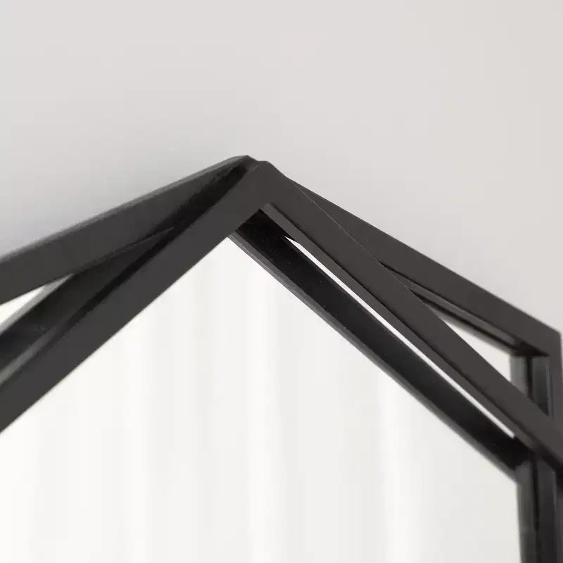 31.8X22 Inch Asymmetrical Wall Mirror, Black Metal Frame Hexagon Bathroom Mirrors, Hanging Decor Vanity Mirror for Bedroom Entryway Hall