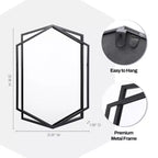 Miroir mural asymétrique 31,8 x 22 pouces, miroir de salle de bain hexagonal en métal noir, miroir décoratif à suspendre pour chambre à coucher, entrée, couloir