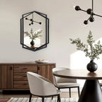 Miroir mural asymétrique 31,8 x 22 pouces, miroir de salle de bain hexagonal en métal noir, miroir décoratif à suspendre pour chambre à coucher, entrée, couloir