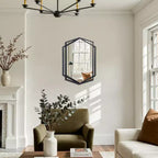 Miroir mural asymétrique 31,8 x 22 pouces, miroir de salle de bain hexagonal en métal noir, miroir décoratif à suspendre pour chambre à coucher, entrée, couloir