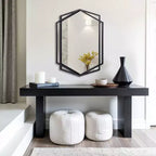 Miroir mural asymétrique 31,8 x 22 pouces, miroir de salle de bain hexagonal en métal noir, miroir décoratif à suspendre pour chambre à coucher, entrée, couloir