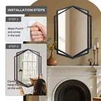 Miroir mural asymétrique 31,8 x 22 pouces, miroir de salle de bain hexagonal en métal noir, miroir décoratif à suspendre pour chambre à coucher, entrée, couloir