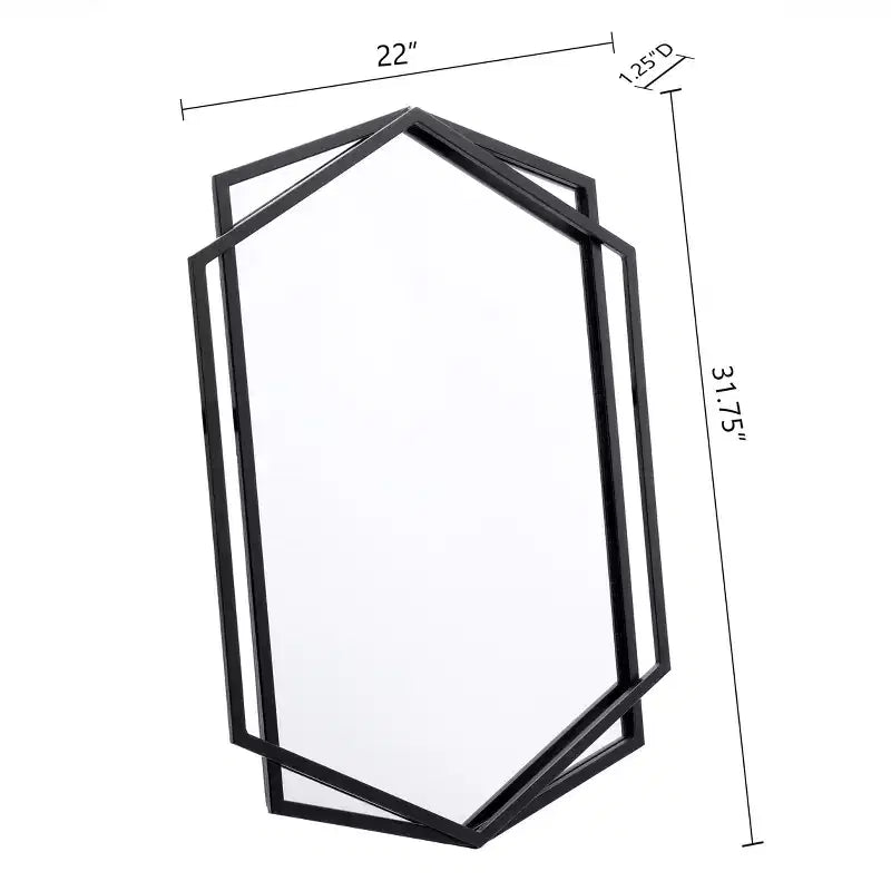 31.8X22 Inch Asymmetrical Wall Mirror, Black Metal Frame Hexagon Bathroom Mirrors, Hanging Decor Vanity Mirror for Bedroom Entryway Hall