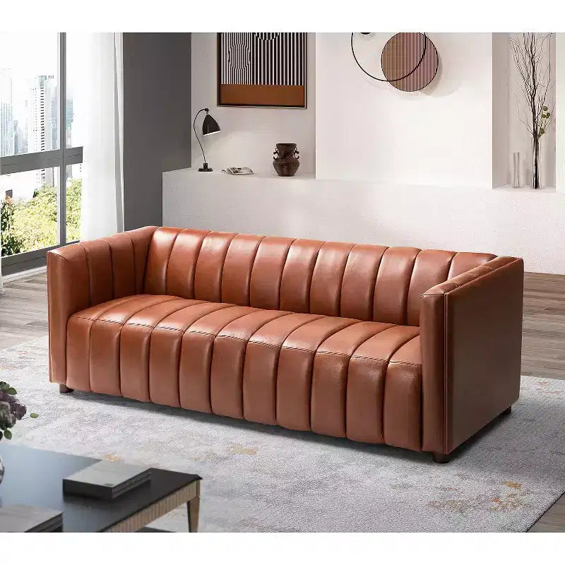 Canapé 83 en cuir véritable avec coutures capitonnées