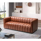 Canapé 83 en cuir véritable avec coutures capitonnées