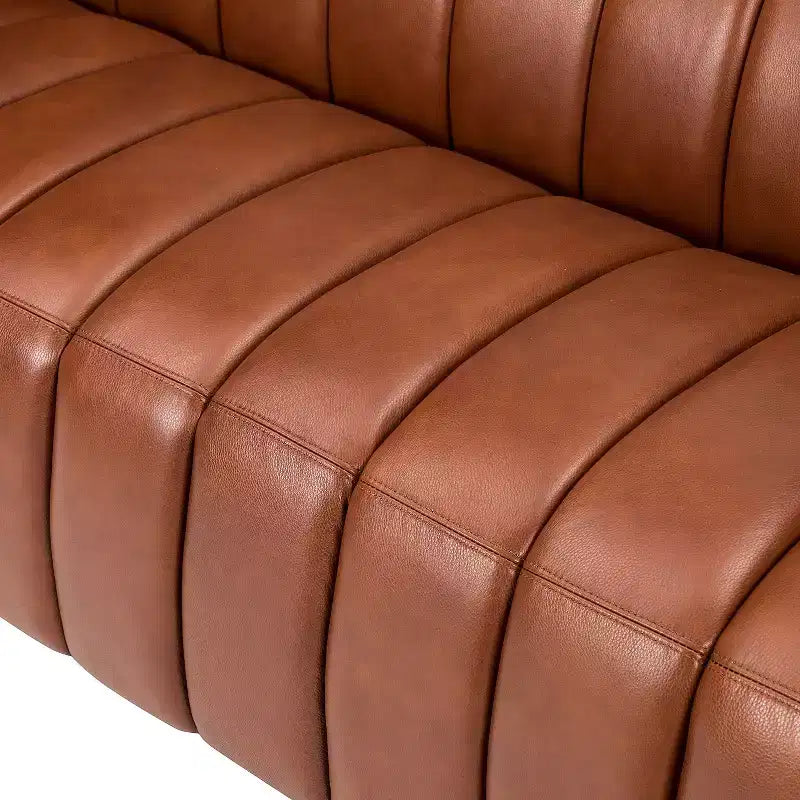 Canapé 83 en cuir véritable avec coutures capitonnées