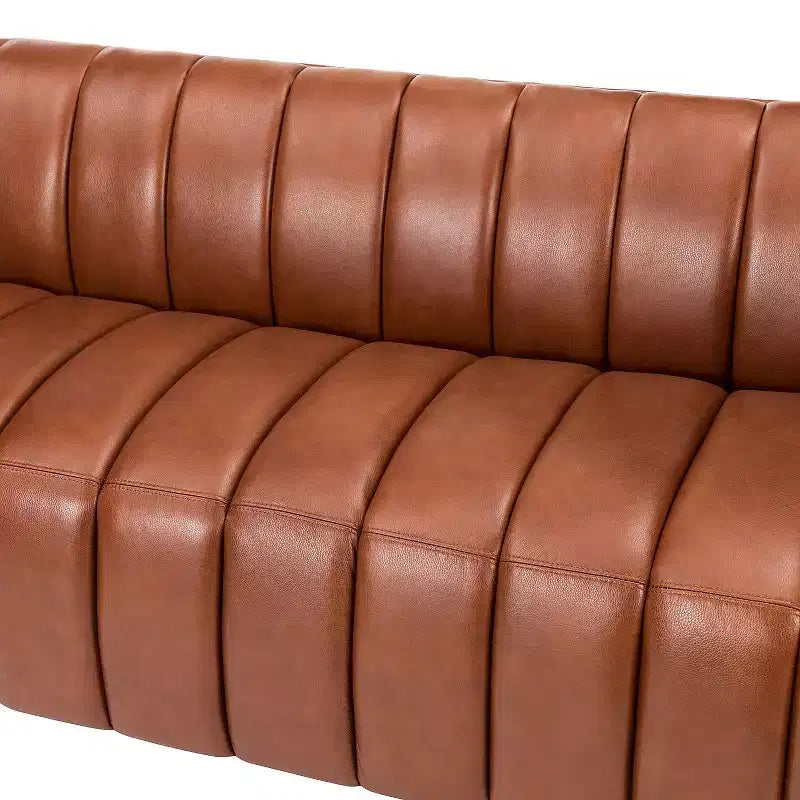 Canapé 83 en cuir véritable avec coutures capitonnées