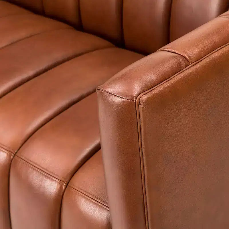 Canapé 83 en cuir véritable avec coutures capitonnées