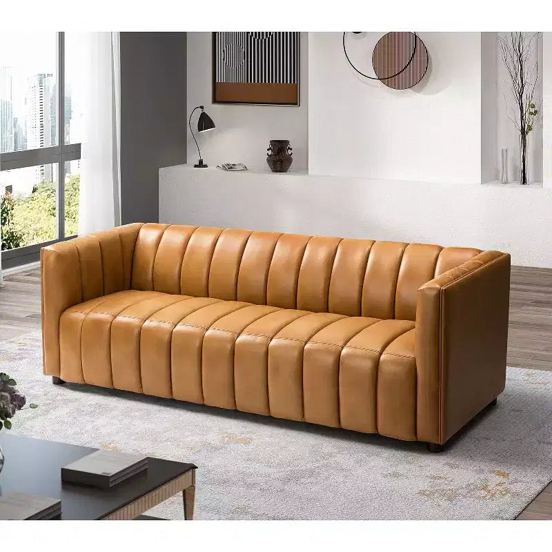 Canapé 83 en cuir véritable avec coutures capitonnées