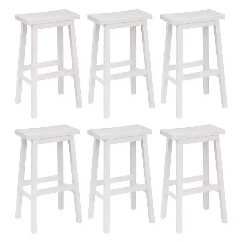 PJ Wood Classic 29 Inch Saddle Seat Kitchen Bar Counter Stool, White (6 Pack)