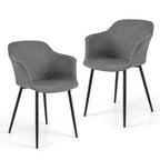Costway Set of 2 Dining Chairs Upholstered Accent Side with Backrest & Armrest Off-white/Beige/Grey