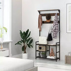 Porte-manteau d'entrée industriel 71'' avec banc à chaussures et étagère de rangement avec crochets