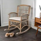 Fauteuil à bascule bohème en rotin/bois de style campagnard, coussin avec cadre