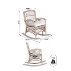 Fauteuil à bascule bohème en rotin/bois de style campagnard, coussin avec cadre