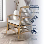 Fauteuil à bascule bohème en rotin/bois de style campagnard, coussin avec cadre