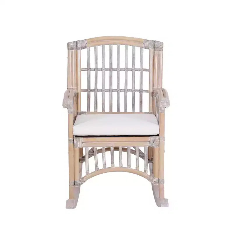 Fauteuil à bascule bohème en rotin/bois de style campagnard, coussin avec cadre
