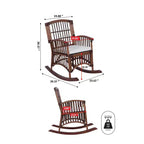 Fauteuil à bascule bohème en rotin/bois de style campagnard, coussin avec cadre
