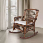 Fauteuil à bascule bohème en rotin/bois de style campagnard, coussin avec cadre