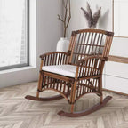 Fauteuil à bascule bohème en rotin/bois de style campagnard, coussin avec cadre