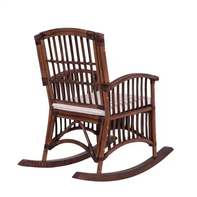 Fauteuil à bascule bohème en rotin/bois de style campagnard, coussin avec cadre