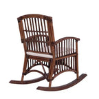 Fauteuil à bascule bohème en rotin/bois de style campagnard, coussin avec cadre