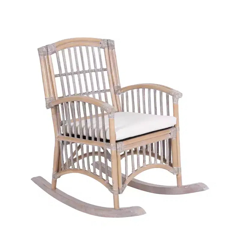 Bohemian Farmhouse Woven Rattan/Wood Rocking Chair, Cushion with Frame