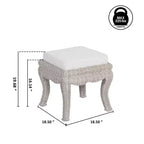 Pouffe/tabouret de coiffeuse tressé en rotin/bois, style bohème, 19,7 pouces, assise coussinée blanche