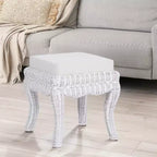 Pouffe/tabouret de coiffeuse tressé en rotin/bois, style bohème, 19,7 pouces, assise coussinée blanche