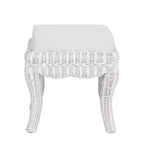 Pouffe/tabouret de coiffeuse tressé en rotin/bois, style bohème, 19,7 pouces, assise coussinée blanche