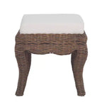 Pouffe/tabouret de coiffeuse tressé en rotin/bois, style bohème, 19,7 pouces, assise coussinée blanche