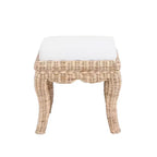 Pouffe/tabouret de coiffeuse tressé en rotin/bois, style bohème, 19,7 pouces, assise coussinée blanche