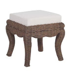 JONATHAN Y Rowan 19.7 Bohemian Designer Woven Rattan/Wood Ottoman Vanity Stool, White Cushion Seat