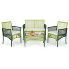 Costway 4PCS/8PCS Patio Round Wicker Conversation Set with Cushions Tempered Glass SideTable