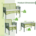 Ensemble de conversation en osier rond pour patio Costway, 4 ou 8 pièces, avec coussins et table d'appoint en verre trempé