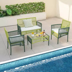 Ensemble de conversation en osier rond pour patio Costway, 4 ou 8 pièces, avec coussins et table d'appoint en verre trempé