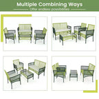 Ensemble de conversation en osier rond pour patio Costway, 4 ou 8 pièces, avec coussins et table d'appoint en verre trempé