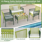 Ensemble de conversation en osier rond pour patio Costway, 4 ou 8 pièces, avec coussins et table d'appoint en verre trempé
