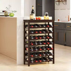 Range-bouteilles 42 bouteilles sur pied, étagère à vin 7 niveaux avec plateau de table, porte-bouteilles en bambou anti-oscillation