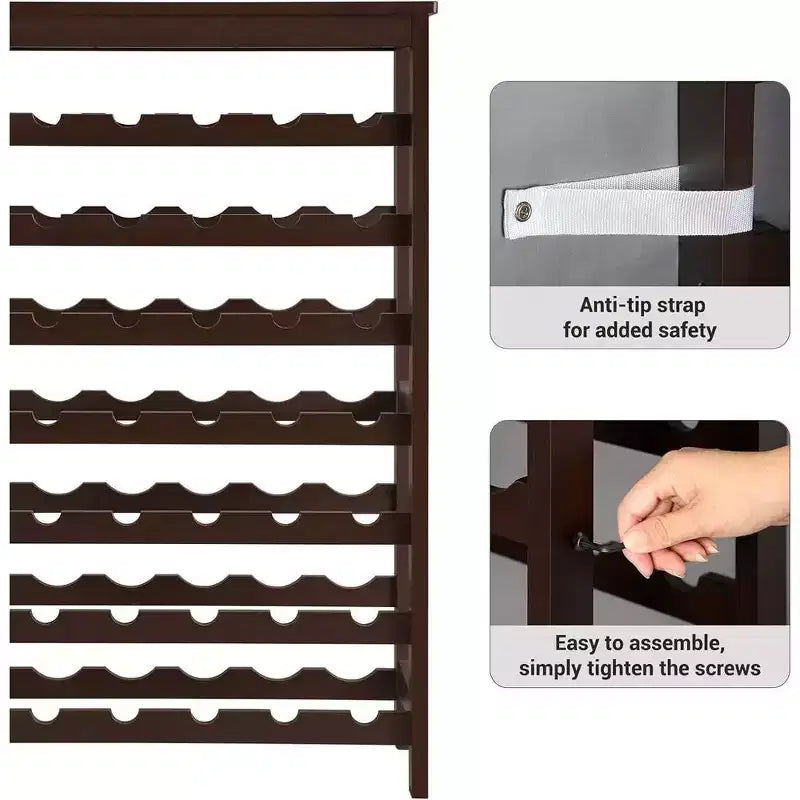 Range-bouteilles 42 bouteilles sur pied, étagère à vin 7 niveaux avec plateau de table, porte-bouteilles en bambou anti-oscillation