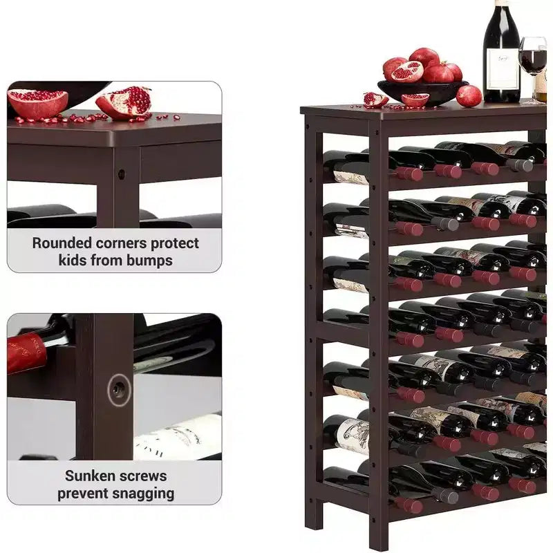Range-bouteilles 42 bouteilles sur pied, étagère à vin 7 niveaux avec plateau de table, porte-bouteilles en bambou anti-oscillation
