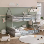 Costway Twin Over Full House Bunk Bed with Ladder & Guardrails Convertible to 2 Beds